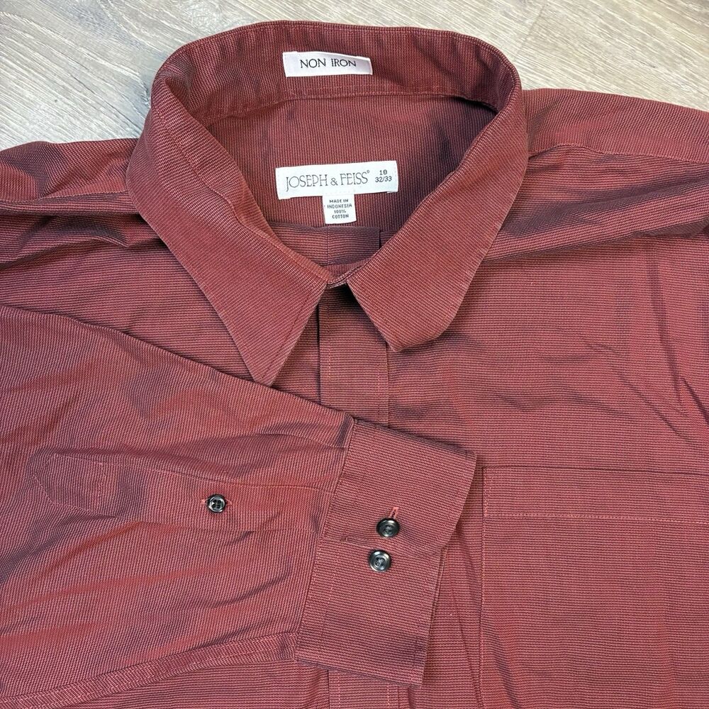 Joseph & Feiss Dress Shirt Mens 18 32/33 Red Long Sleeve Button Up Non Iron